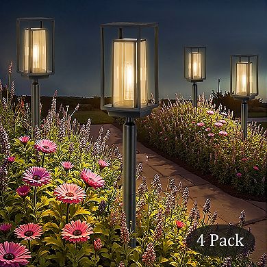 C Cattleya 28-Inch Black LED Outdoor Solar Path Lights,3000K Warm White/150 Lumen