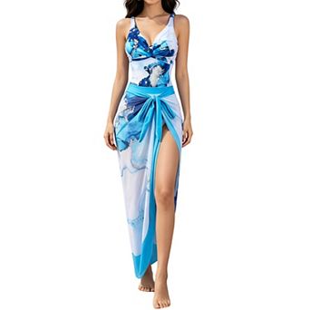 Women's 2 pc One-Piece Swimsuit with Cover Up Skirt, Tummy Control Bathing Suit for Vacation