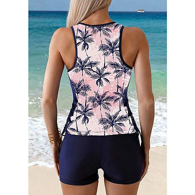 Women's Tankini Swimsuit Two-Piece, Tummy Control Athletic Swimwear with Boyshort Bottom