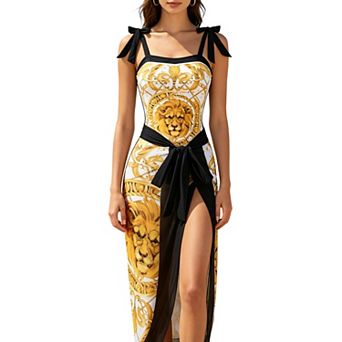 Women's Printed One-Piece Swimsuit with Matching Cover Up Skirt, Two-Piece Swimwear Set