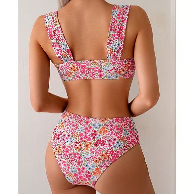 Women's 2-Piece Floral Bikini Swimsuit, Underwire Top with High Waisted Bottom Bathing Suit