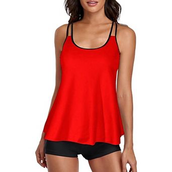 Women's Tankini Swimsuit, Flowy Racerback Top with Boyshorts, Modest Two-Piece Bathing Suit