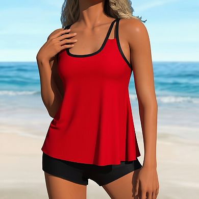 Women's Tankini Swimsuit, Flowy Racerback Top with Boyshorts, Modest Two-Piece Bathing Suit