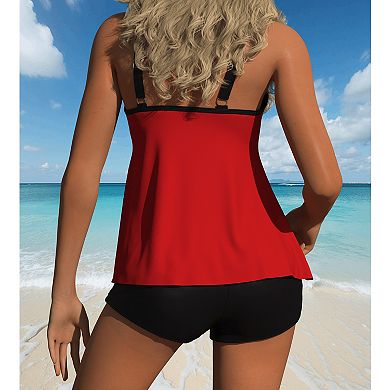 Women's Tankini Swimsuit, Flowy Racerback Top with Boyshorts, Modest Two-Piece Bathing Suit