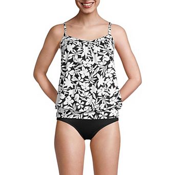 Women's Blouson Tankini Swimsuit, Two-Piece Floral Print Bathing Suit with Adjustable Straps