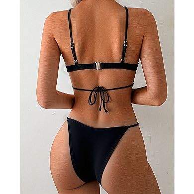 Women's Cutout Two Piece Bikini Set, Adjustable Straps with Tie Back, Minimalist Bathing Suit