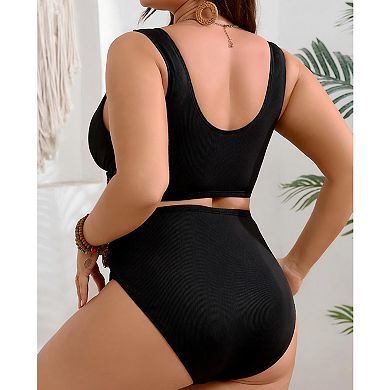 Women's Plus Size 2-Piece High Waisted Bikini Set with Crochet Trim