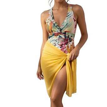 Women's Floral One-Piece Swimsuit with Halter Neck & Matching Wrap Cover-Up