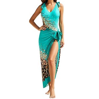 Women's Leopard Print One-Piece Swimsuit with Bow Straps & Matching Wrap Cover-Up