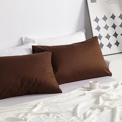 Cotton Pillowcase Set of 2, Soft Breathable Pillow Covers with Envelope Closure, Standard Size