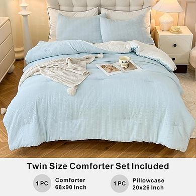 Twin Comforter Set Boho Striped Seersucker Soft Lightweight Bedding 2-Piece