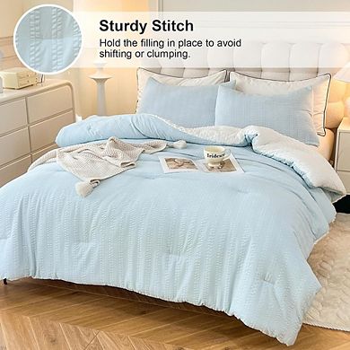 Twin Comforter Set Boho Striped Seersucker Soft Lightweight Bedding 2-Piece