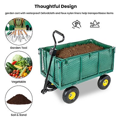 Loheer Garden Cart 3-in-1 Steel Utility Wagon with Removable Sides for Yard Work