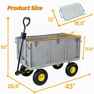 Loheer Garden Cart 3-in-1 Steel Utility Wagon with Removable Sides for Yard Work