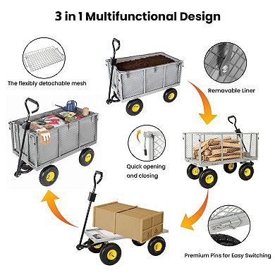 Loheer Garden Cart 3-in-1 Steel Utility Wagon with Removable Sides for Yard Work