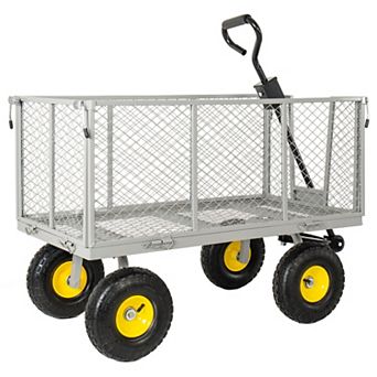 Loheer Garden Cart 3-in-1 Steel Utility Wagon with Removable Sides for Yard Work