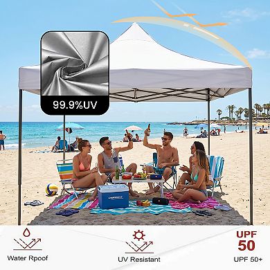10x10ft Pop Up Canopy Tent, 4 Adjustable Height (6.7-7.6ft), for Market Camping Beach