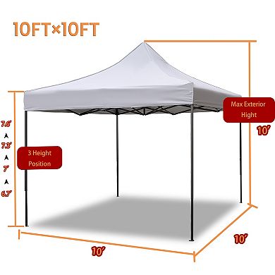 10x10ft Pop Up Canopy Tent, 4 Adjustable Height (6.7-7.6ft), for Market Camping Beach