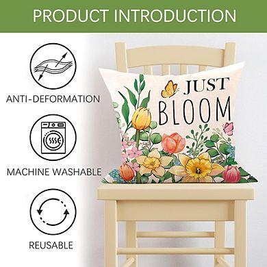 Spring Floral Throw Pillow Covers Set, Cotton Linen, Decorative Cushion Cases