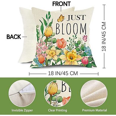 Spring Floral Throw Pillow Covers Set, Cotton Linen, Decorative Cushion Cases