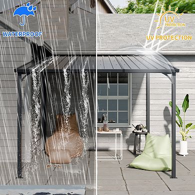 Outdoor Pergola 10*10 ft, Hardtop Gazebo Pergola for Yard, Large Galvanized Lean to Wall-Mounted