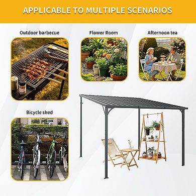 Outdoor Pergola 10*10 ft, Hardtop Gazebo Pergola for Yard, Large Galvanized Lean to Wall-Mounted