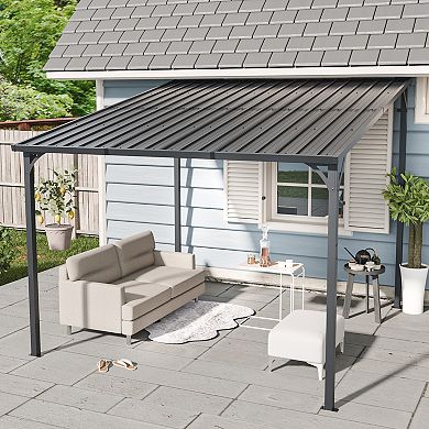 Outdoor Pergola 10*10 ft, Hardtop Gazebo Pergola for Yard, Large Galvanized Lean to Wall-Mounted