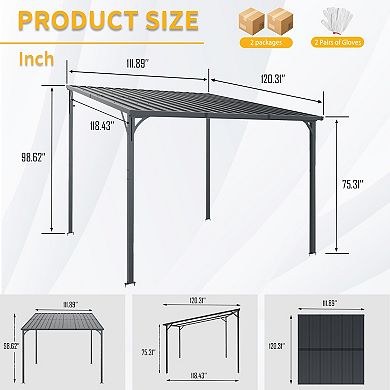 Outdoor Pergola 10*10 ft, Hardtop Gazebo Pergola for Yard, Large Galvanized Lean to Wall-Mounted
