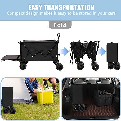 Loheer Foldable Wagon Cart with Extended Tailgate for Beach Gardening Camping