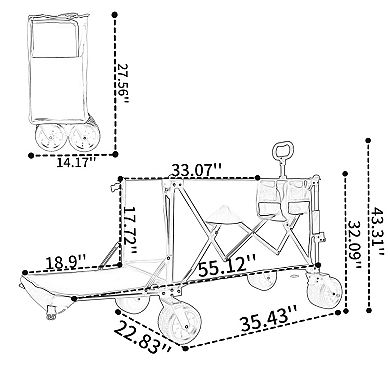 Loheer Foldable Wagon Cart with Extended Tailgate for Beach Gardening Camping