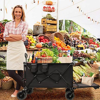 Loheer Foldable Wagon Cart with Extended Tailgate for Beach Gardening Camping