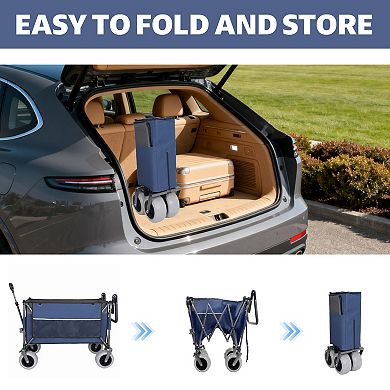 Loheer Folding Wagon Cart with Rotating Handle for Beach Camping & Hauling