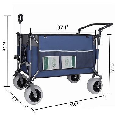 Loheer Folding Wagon Cart with Rotating Handle for Beach Camping & Hauling