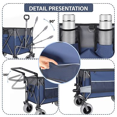 Loheer Folding Wagon Cart with Rotating Handle for Beach Camping & Hauling