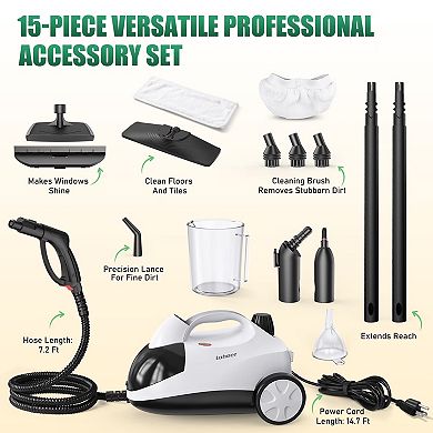 LOHEER 1500W Steam Cleaner with 2L Tank 320°F High-Pressure Steam, 40 Min Runtime,for Home, Car