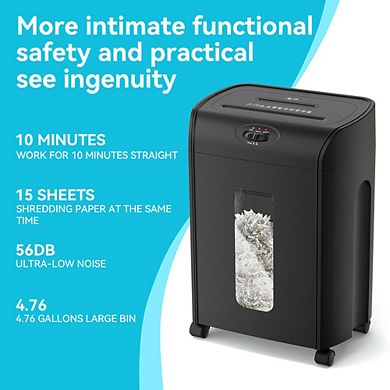 Loheer 15-Sheet Cross Cut Paper Shredder, 4.76 Gallons Heavy Duty Quiet Document CD Destroyer