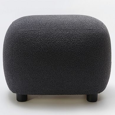 Round Boucle Upholstered Ottoman Soft Padded Footrest