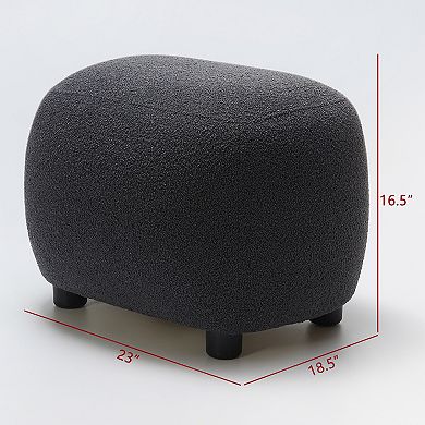 Round Boucle Upholstered Ottoman Soft Padded Footrest