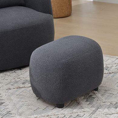 Round Boucle Upholstered Ottoman Soft Padded Footrest