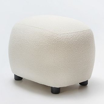 Round Boucle Upholstered Ottoman Soft Padded Footrest