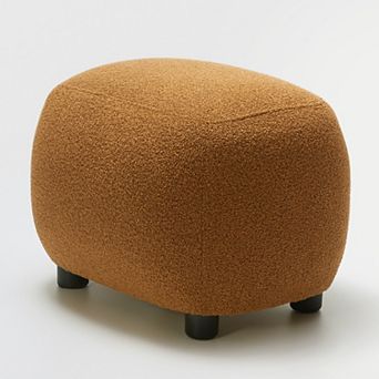 Round Boucle Upholstered Ottoman Soft Padded Footrest