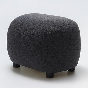 Round Boucle Upholstered Ottoman Soft Padded Footrest