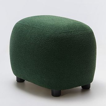 Round Boucle Upholstered Ottoman Soft Padded Footrest