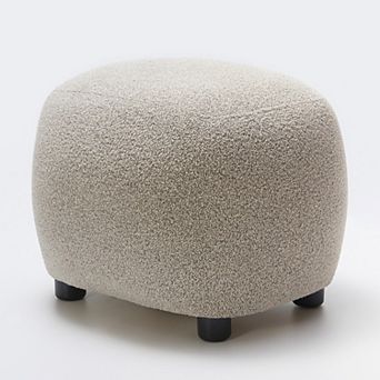 Round Boucle Upholstered Ottoman Soft Padded Footrest