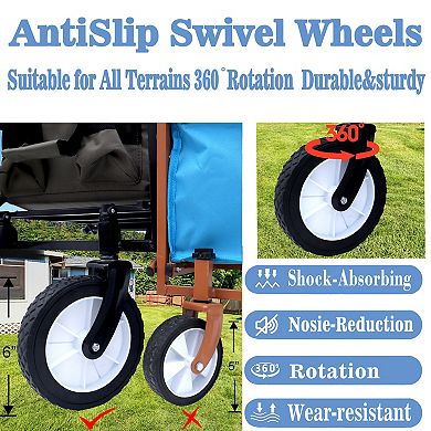 Collapsible Foldable Wagon Cart, Heavy Duty Beach Utility Wagon, 225lbs, for Camping Sports