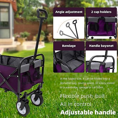 Collapsible Foldable Wagon Cart, Heavy Duty Beach Utility Wagon, 225lbs, for Camping Sports