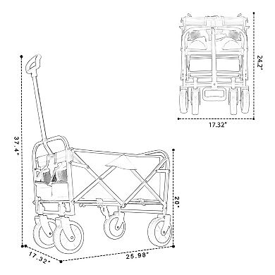 Collapsible Foldable Wagon Cart, Heavy Duty Beach Utility Wagon, 225lbs, for Camping Sports