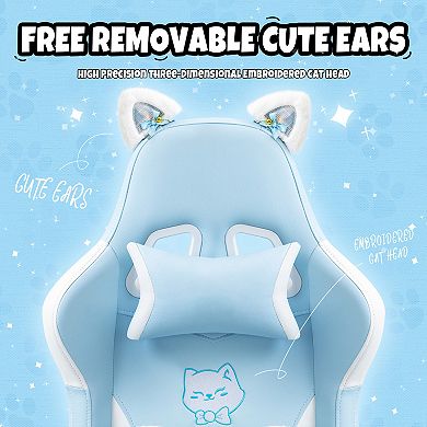 Cat Ears Gaming Chair - Ergonomic Reclining PU Leather Office Chair with Footrest,310lbs Capacity