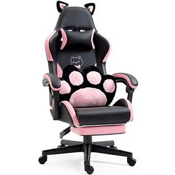 Cat Ears Gaming Chair - Ergonomic Reclining PU Leather Office Chair with Footrest,310lbs Capacity