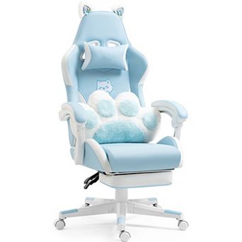 Cat Ears Gaming Chair - Ergonomic Reclining PU Leather Office Chair with Footrest,310lbs Capacity